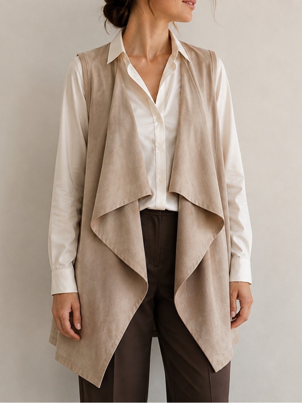 Calvin Klein Faux Suede & Knit Waterfall Draped Vest Open Front Size M